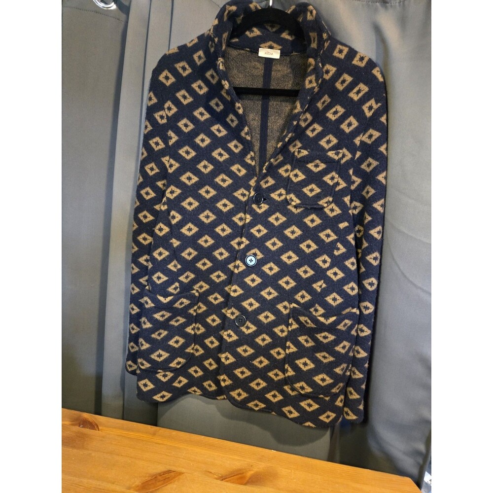 Altea Wool Cashmere Patterned Navy & Beige Jacket Blazer Cardigan, Italy - Picture 1 of 10